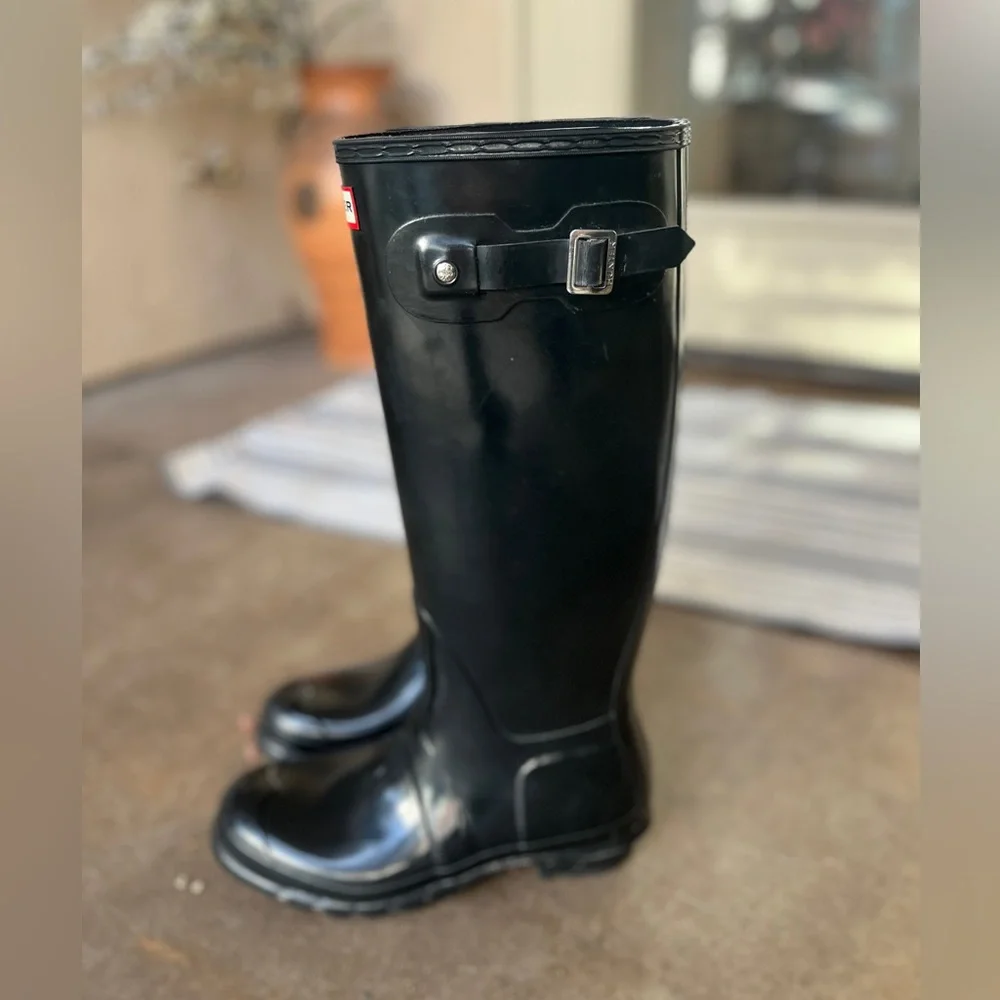 Hunter Boots Tall Glossy Black Size 9 - Picture 5 of 13
